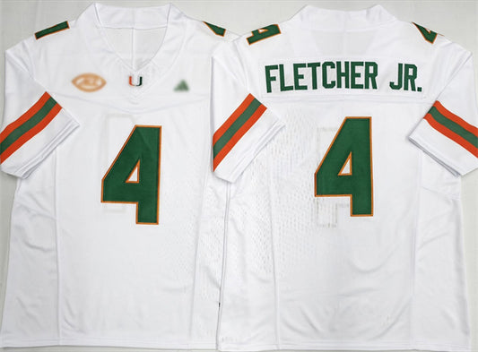 M.Hurricanes #4 Mark Fletcher Jr. White F.U.S.E. 2026 Stitched Football American College Jerseys