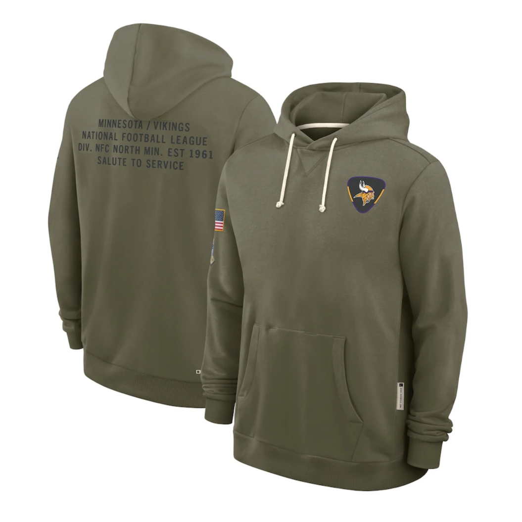 MN.Vikings Olive 2025 Salute to Service Sideline Standard Issue Dri-FIT Hoodie Stitched American Football Jerseys