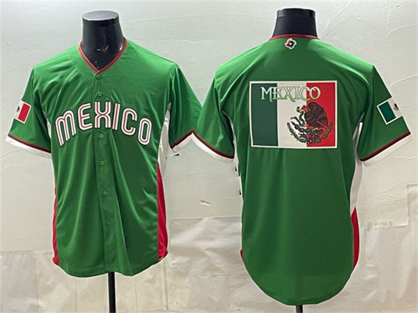 Mexico Baseball Team Big Logo Green 2026 World Baseball Classic Home Stadium Stitched Baseball Jersey
