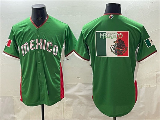 Mexico Baseball Team Big Logo Green 2026 World Baseball Classic Home Stadium Stitched Baseball Jersey