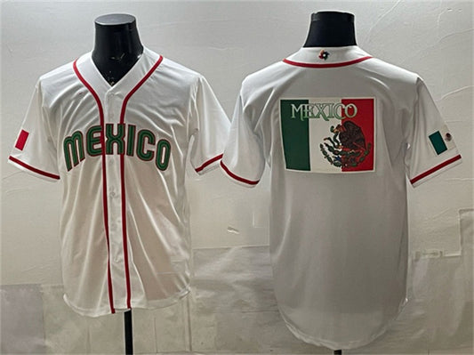Mexico Baseball Team Big Logo White 2026 World Baseball Classic Home Stadium Stitched Baseball Jersey