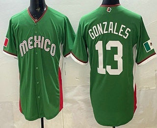 Mexico Baseball #13 Nick Gonzales Green 2026 World Baseball Classic Cool Base Stitched Baseball Jersey