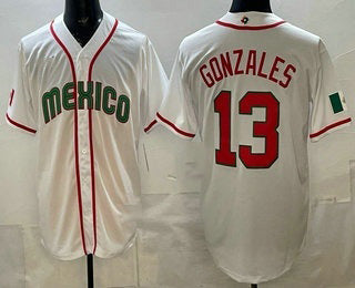 Mexico Baseball #13 Nick Gonzales White 2026 World Baseball Classic Cool Base Stitched Baseball Jersey