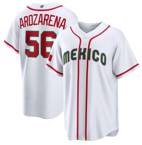 Mexico Baseball #56 Randy Arozarena White 2026 World Baseball Classic Home Stadium Stitched Baseball Jersey
