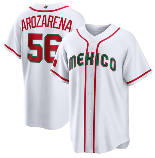 Mexico Baseball #56 Randy Arozarena White 2026 World Baseball Classic Home Stadium Stitched Baseball Jersey
