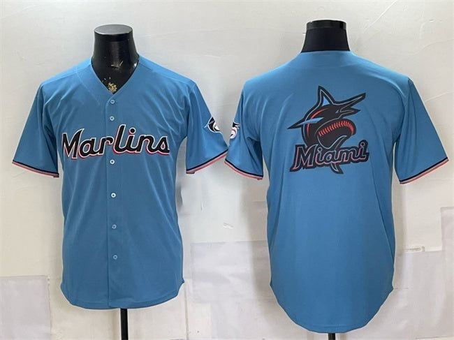 Miami Marlins Blue Team Big Logo Cool Base Stitched Jersey