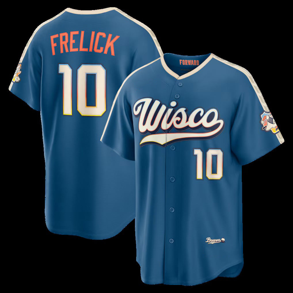 Milwaukee Brewers #10 Sal Frelick Mineral Blue 2026 City Connect Stadium Stitched Baseball Jersey