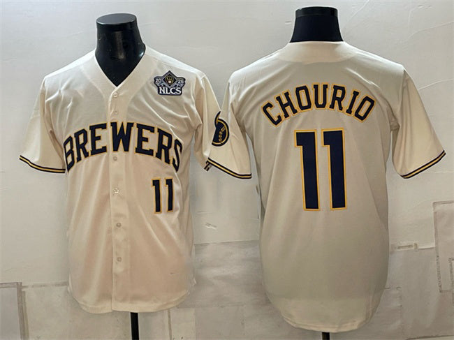 Milwaukee Brewers #11 Jackson Chourio Cream 2026 NLCS Patch Stitched Baseball Jersey