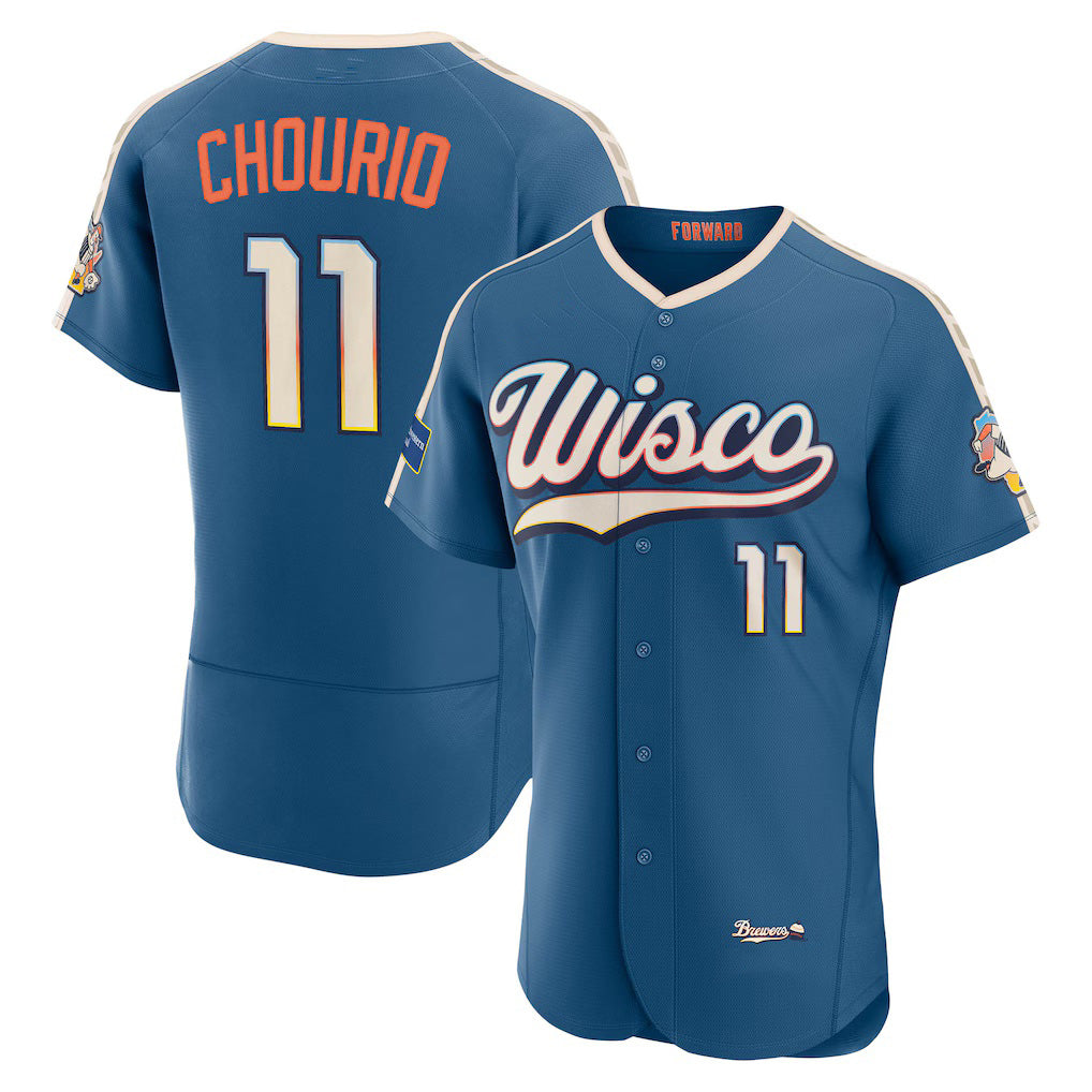 Milwaukee Brewers #11 Jackson Chourio Mineral Blue 2026 City Connect Authentic Sponsor Patch Stitched Baseball Jersey