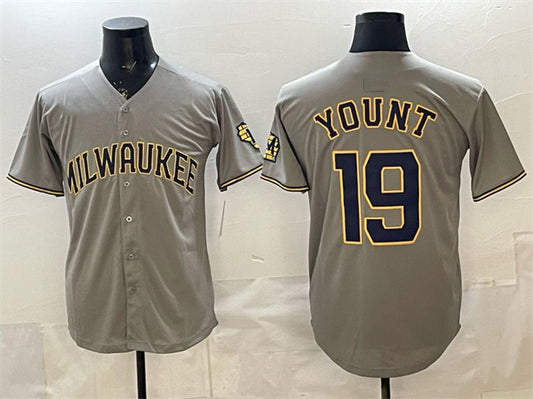 Milwaukee Brewers #19 Robin Yount Grey Home Limited Stitched Baseball Jersey
