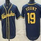 Milwaukee Brewers #19 Robin Yount Navy Blue Stitched Cool Base Jersey