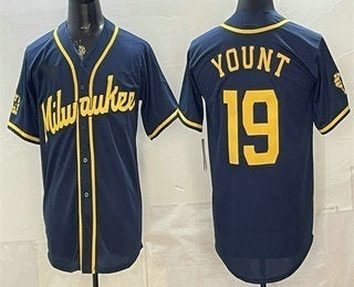 Milwaukee Brewers #19 Robin Yount Navy Blue Stitched Cool Base Jersey