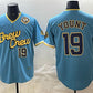 Milwaukee Brewers #19 Robin Yount Powder Blue City Connect With Home & Bob Uecker Patch Limited Stitched Baseball Jersey