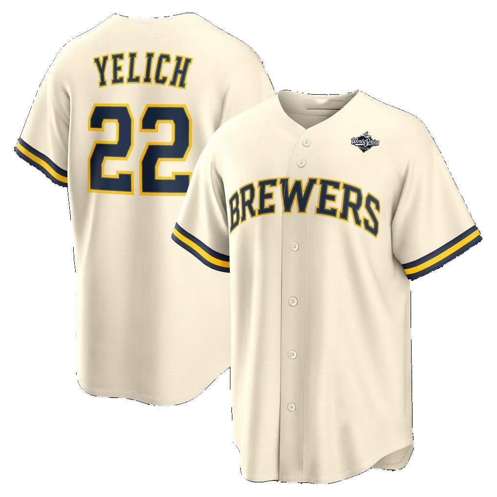 Milwaukee Brewers #22 Christian Yelich Cream 2026 World Series Home Replica Baseball Jersey