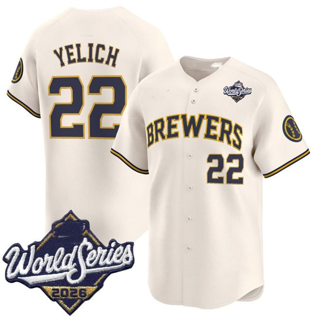 Milwaukee Brewers #22 Christian Yelich Cream 2026 World Series Limited Stitched Baseball Jersey