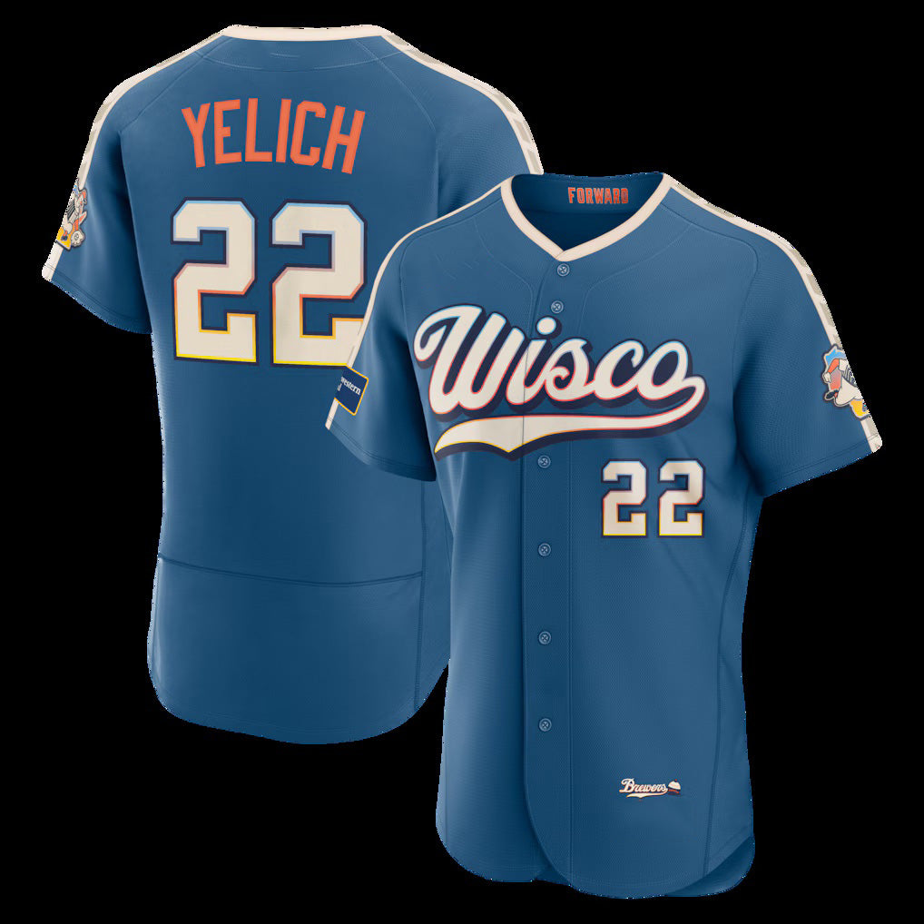 Milwaukee Brewers #22 Christian Yelich Mineral Blue 2026 City Connect Authentic Sponsor Patch Stitched Baseball Jersey