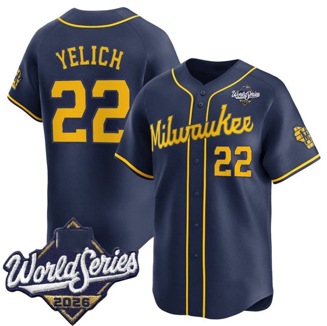 Milwaukee Brewers #22 Christian Yelich Navy 2026 World Series Alternate Limited Stitched Baseball Jersey