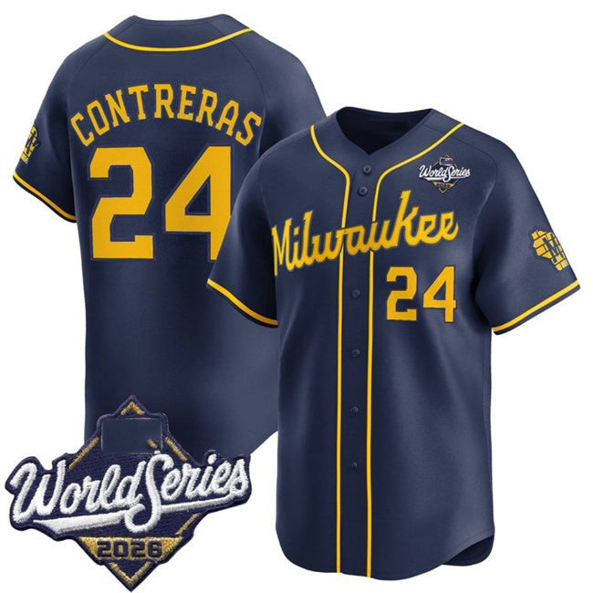Milwaukee Brewers #24 William Contreras Navy 2026 World Series Alternate Limited Stitched Baseball Jersey