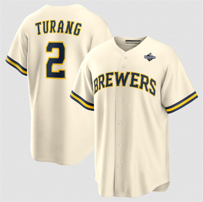 Milwaukee Brewers #2 Brice Turang Cream 2026 World Series Cool Base Stitched Baseball Jersey