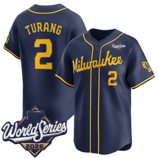 Milwaukee Brewers #2 Brice Turang Navy 2026 World Series Alternate Limited Stitched Baseball Jersey