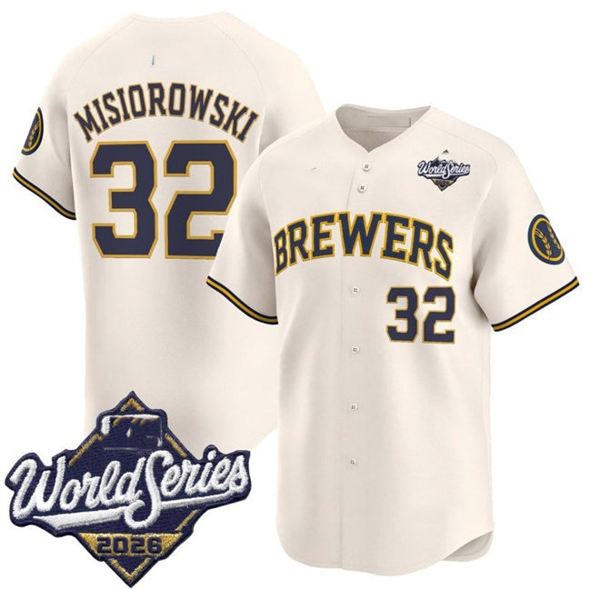 Milwaukee Brewers #32 Jacob Misiorowski Cream 2026 World Series Limited Stitched Baseball Jersey