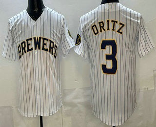 Milwaukee Brewers #3 Joey Ortiz White Cool Base Stitched Baseball Jersey