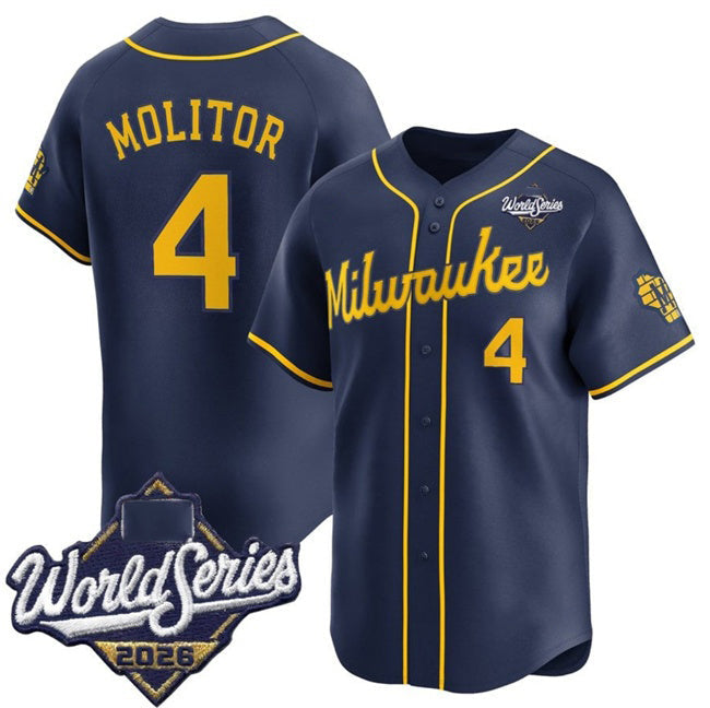 Milwaukee Brewers #4 Paul Molitor Navy 2026 World Series Alternate Limited Stitched Baseball Jersey