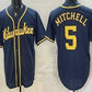 Milwaukee Brewers #5 Garrett Mitchell Navy Blue Stitched Cool Base Jersey