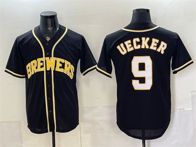 Milwaukee Brewers #9 Bob Uecker 2026 Fashion Replica Black Out Stitched Jersey