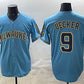 Milwaukee Brewers #9 Bob Uecker Blue With Home & Bob Uecker Patch Stitched Baseball Jersey