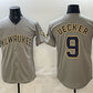 Milwaukee Brewers #9 Bob Uecker Grey Home Limited Stitched Baseball Jersey