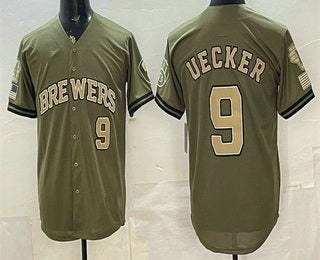 Milwaukee Brewers #9 Bob Uecker Olive 2026 Armed Forces Day Jersey