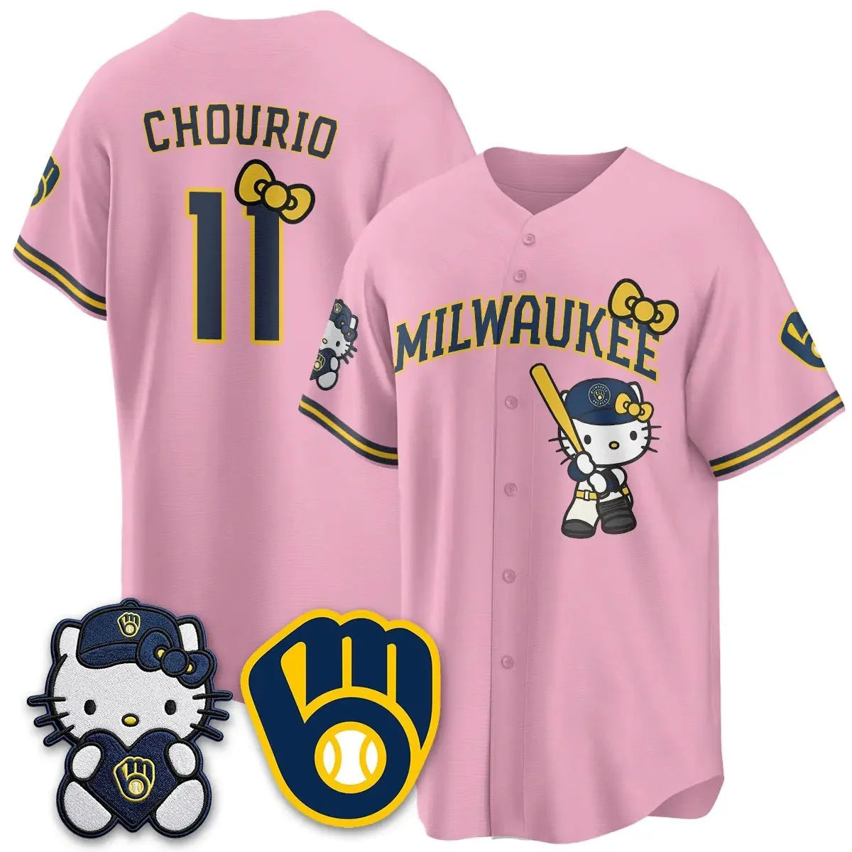 Milwaukee Brewers #11 Jackson Chourio Pink Puhics Meow KT Night Vapor Limited All Stitched Jersey
