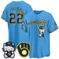 Milwaukee Brewers #22 Christian Yelich Blue Puhics Meow KT Night Vapor Limited All Stitched Jersey