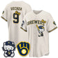 Milwaukee Brewers #9 Bob Uecker Mineral Cream Puhics KT Night Vapor Limited All Stitched Jersey