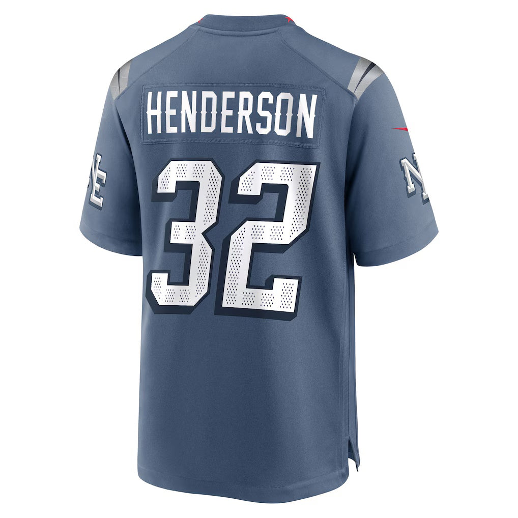 NE.Patriots #32 TreVeyon Henderson Storm Blue 2025 Rivalries Collection Game Stitched American Football Jerseys