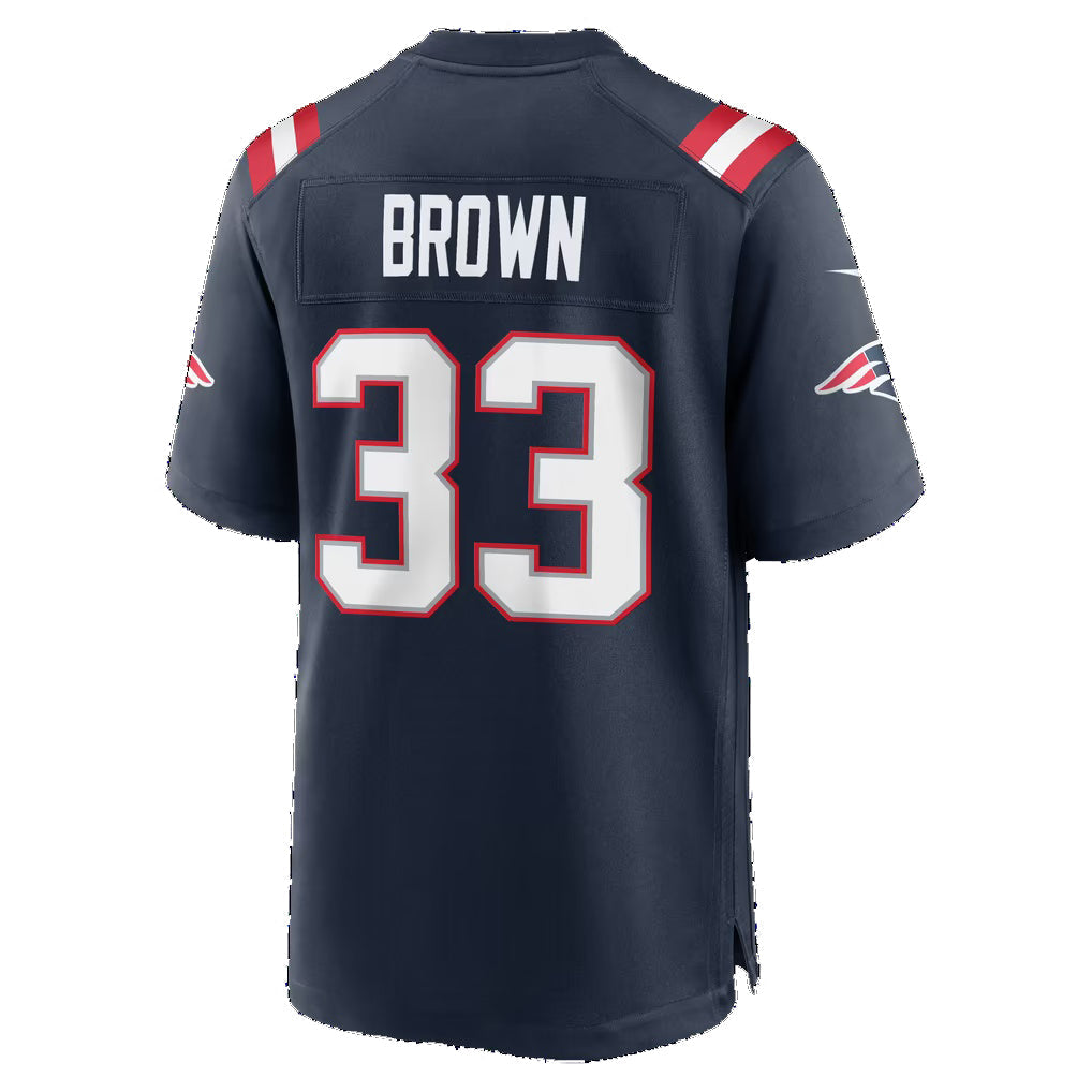 NE.Patriots #33 Mike Brown Navy Team Game Football Jersey