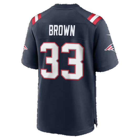 NE.Patriots #33 Mike Brown Navy Team Game Football Jersey