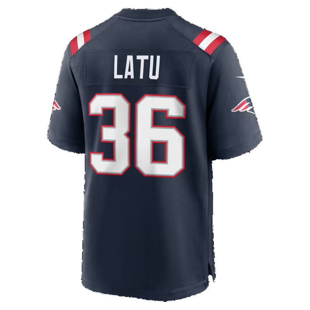 NE.Patriots #36 Cameron Latu Navy Team Game Football Jersey
