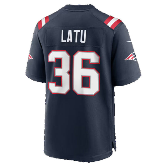 NE.Patriots #36 Cameron Latu Navy Team Game Football Jersey