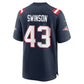 NE.Patriots #43 Bradyn Swinson Navy Team Game Football Jersey