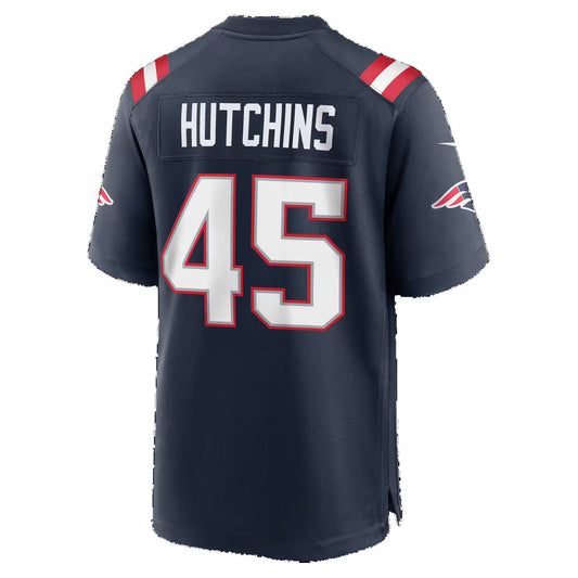 NE.Patriots #45 Quintayvious Hutchins Navy Team Game Football Jersey