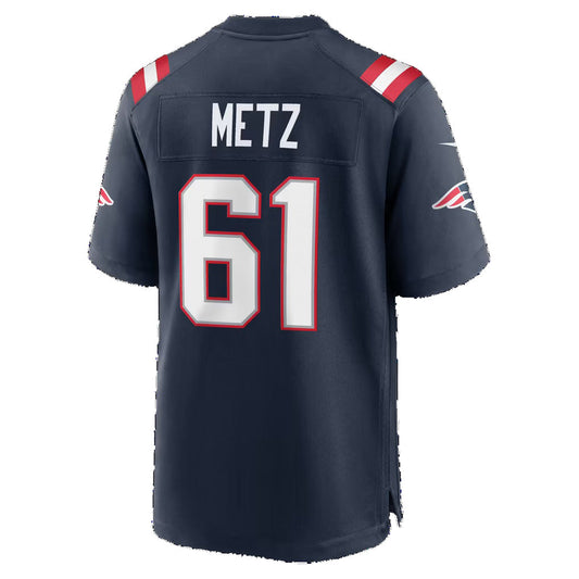 NE.Patriots #61 Lorenz Metz Navy Team Game Football Jersey