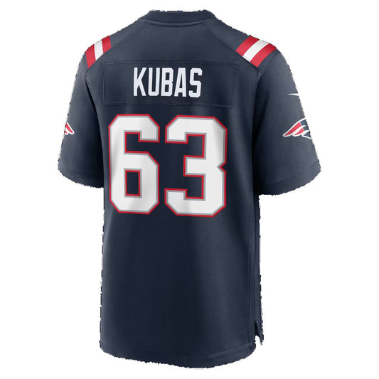 NE.Patriots #63 Jake Kubas Navy Team Game Football Jersey