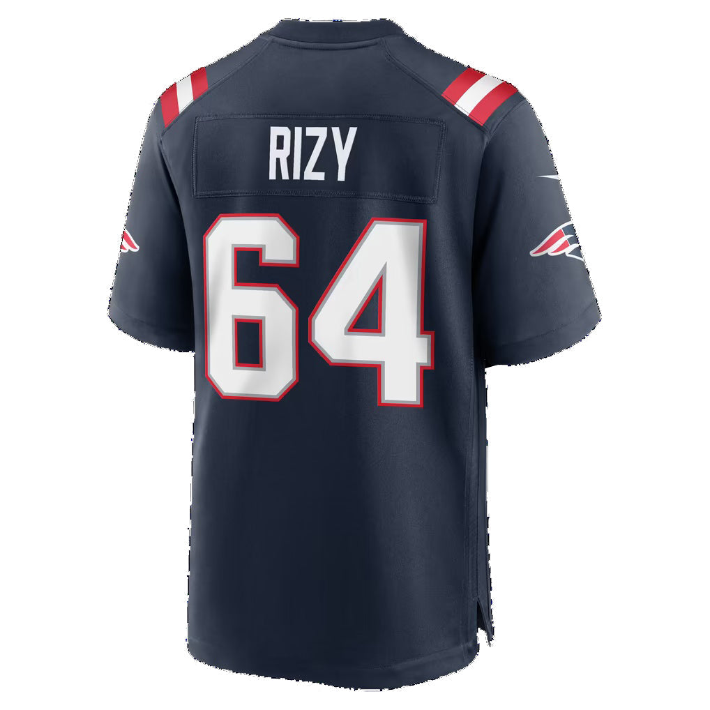 NE.Patriots #64 Jacob Rizy Navy Team Game Football Jersey