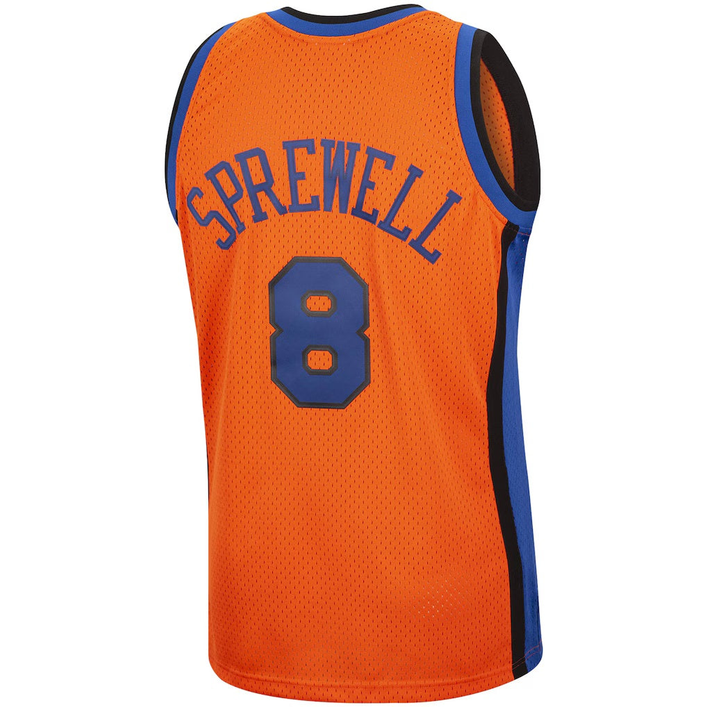 NY.Knicks #8 Latrell Sprewell Mitchell & Ness Orange 1998-99 Hardwood Classics Reload Swingman Stitched American Basketball Jersey