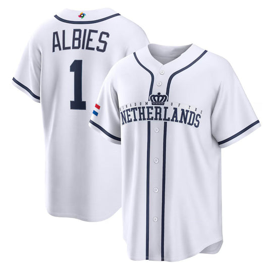 Netherlands Baseball #1 Ozzie Albies 2026 World Baseball Classic Home Stadium Jersey - White Baseball Jersey Puhics