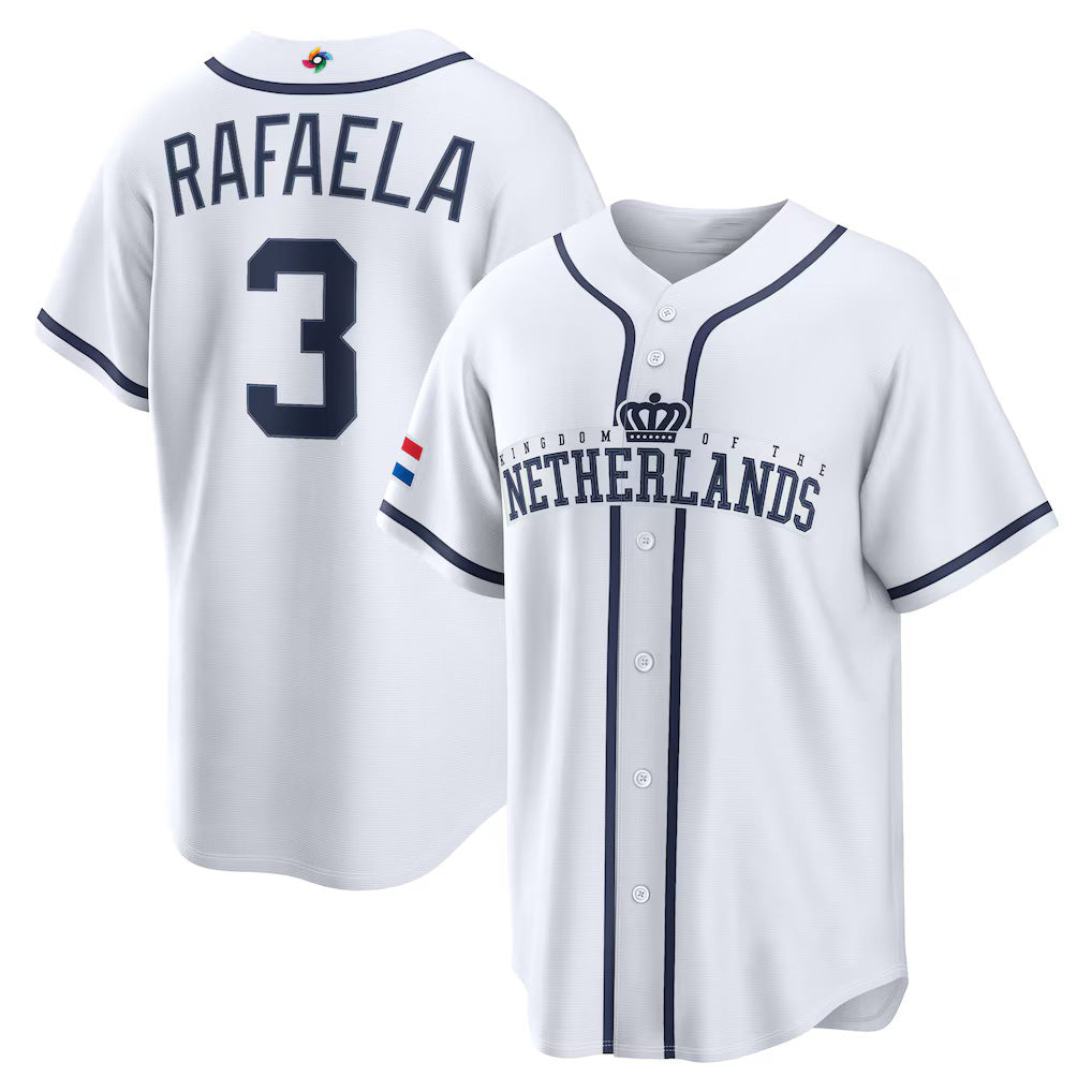Netherlands Baseball #3 Ceddanne Rafaela 2026 World Baseball Classic Home Stadium Jersey - White Baseball Jersey Puhics