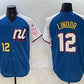 New York Mets National League #12 Francisco Lindor Blue Alternate 2025 All-Star With Patch Edition Limited Stitched Baseball Jersey