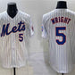 New York Mets #5 David Wright White With Patch Stitched Baseball Jersey